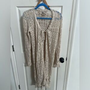 Lucky Brand Ivory Lace long cardigan, scallop sleeves, fall vibes, boho